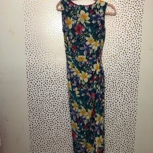 Vintage Maggy London Silk Floral Faux Wrap Dress